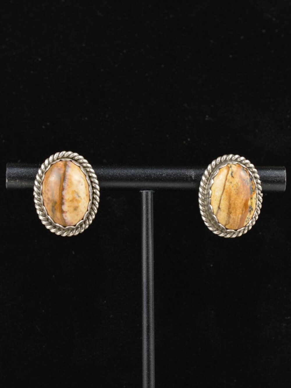 Vintage RRT Sterling Silver Picture Jasper Stud Earrings 6.2g Southwestern